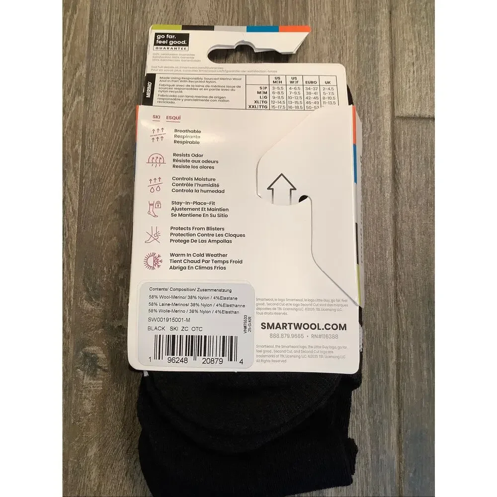 Smartwool Unisex Medium Black Ski Zero Cushion Merino Over The Calf Socks A20-4